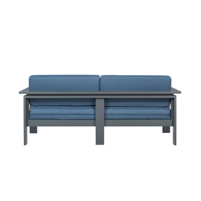 Sardinia Aluminum Frame Outdoor 74" Love Seat / Sofa - Blue Cushions For Sale - Image 12 of 14