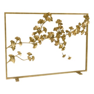 Brilliant Gold Ginkgo Fireplace Screen Iron For Sale