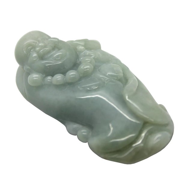 Green Jade Pendant Happy Buddha, Laughing Buddha Figure For Sale - Image 4 of 6