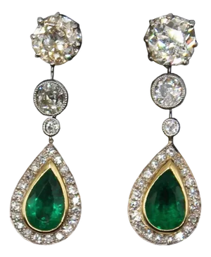Singe Pair of Vintage Diamond and Emerald Drop Earrings