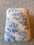Shabby Chic Vintage Wrought Iron Foot Rest / Ottoman With Blue Toile Upholstery For Sale - Image 3 of 11