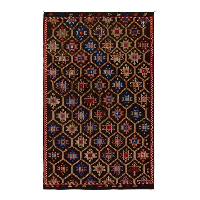 Vintage Cecim Kilim, Tribal Rug in Brown, Red and Blue Star Patterns For Sale