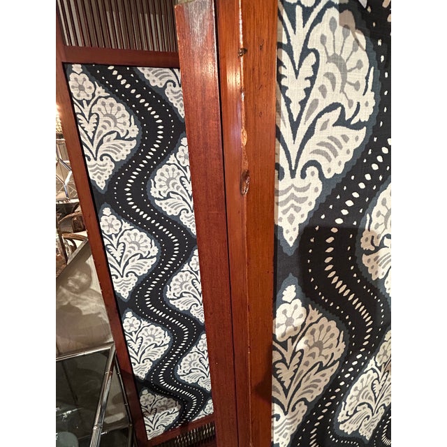 Vintage Mahogany & New Ikat Fabric 3 Panel Screen For Sale - Image 10 of 16