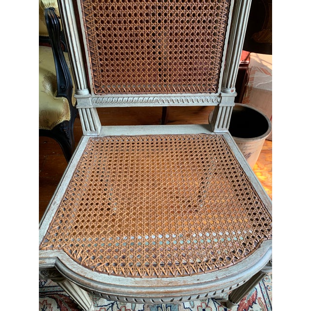 Neoclassical French Neoclassical Distressed Painted and Cane Chairs - a Pair For Sale - Image 3 of 11