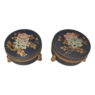 Late 19th Century Pair of Japanese Meiji Period Black-Ground Satsuma Footed Dresser Boxes, Signed For Sale