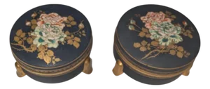 Late 19th Century Pair of Japanese Meiji Period Black-Ground Satsuma Footed Dresser Boxes, Signed