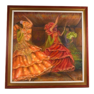 Framed Signed "Flamenco Dancers" Painting on Canvas by Teresa Perea For Sale
