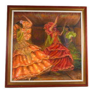 Framed Signed "Flamenco Dancers" Painting on Canvas by Teresa Perea