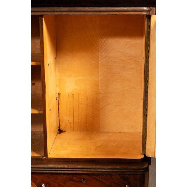 Early 20th Century Art Deco Italian Rosewood Burl Veneer and Birdseye Maple Two-Piece Hutch For Sale In Chicago - Image 6 of 13