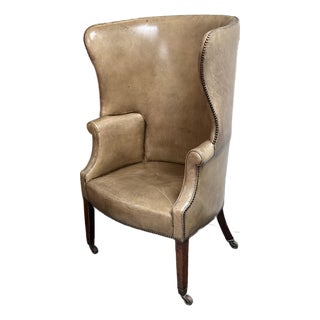 George III Studded Leather Wingback Chair For Sale