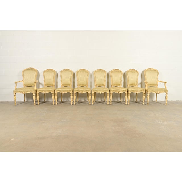 French Karges French Regency Louis XVI Cream Lacquered Dining Chairs, Set of Eight For Sale - Image 3 of 15