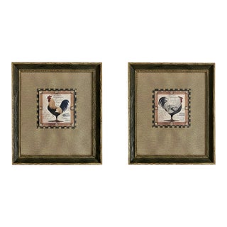 c.k. McKinley Rooster Canvas Prints Framed Folk Art | 18x16 Set of 2 For Sale