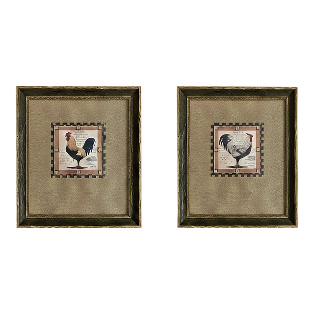 c.k. McKinley Rooster Canvas Prints Framed Folk Art | 18x16 Set of 2 For Sale