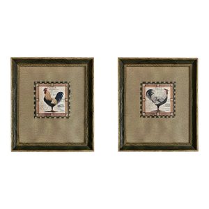 c.k. McKinley Rooster Canvas Prints Framed Folk Art | 18x16 Set of 2