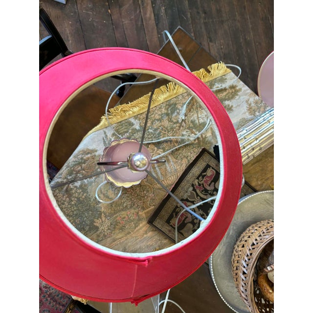 1960s Chrome Faux Bamboo Hollywood Regency Style Table Lamps With Red Shades - a Pair For Sale - Image 13 of 15