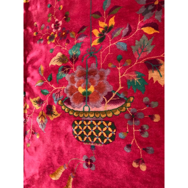 Ruby Red 1920s Antique Design Art Deco Chinese Rug- 11’4” X 8’10” For Sale - Image 8 of 13