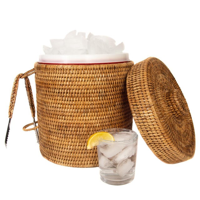 Artifacts Rattan Ice Bucket with Tongs in Honey Brown 10" - 2 Pieces For Sale - Image 4 of 5