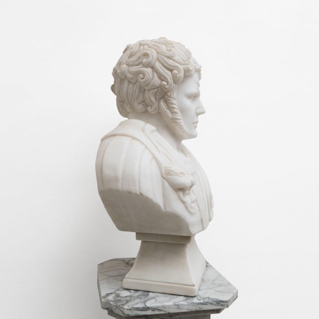 Ivory White Bust of a Roman Emperor, 20th Century, Marble For Sale - Image 8 of 10