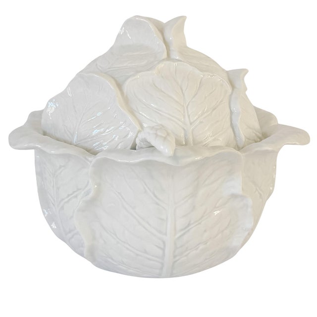 1980s Rare Vintage Fitz and Floyd White Cabbage Leaf Soup Tureen With Asparagus Ladle For Sale - Image 5 of 12