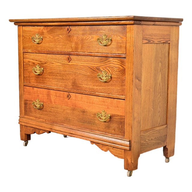 Antique Victorian Carved Oak Dresser or Chest of Drawers, Circa 1890s For Sale