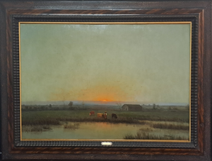 G. Bazzani, Lombard Countryside, 1920s, Oil Painting on Panel, Framed