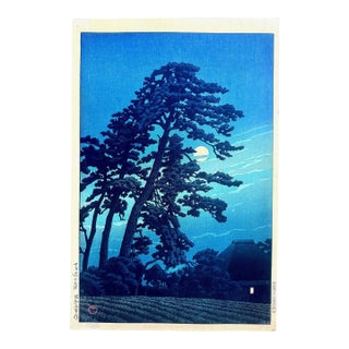 Rare Prewar First Edition Japanese Woodblock Print Moon at Magome Kawase Hasui For Sale
