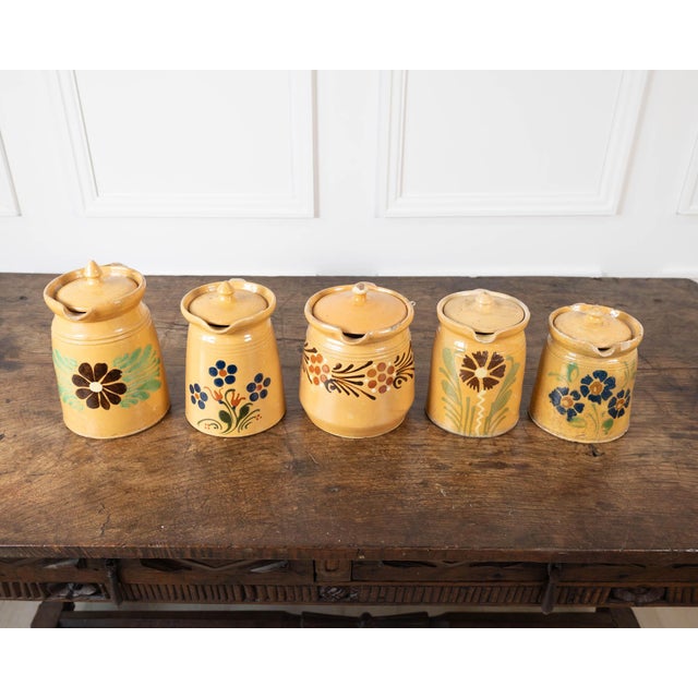 French 19th Century French Terracotta Pottery Lidded Pitchers With Floral Décor For Sale - Image 3 of 15