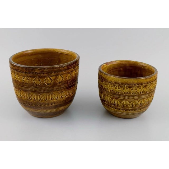 Two Bitossi Flower Pots/Bowls in a Beautiful Mustard Color with Corresponding Numbers on Base. Made in Italy Larger Bowl:...