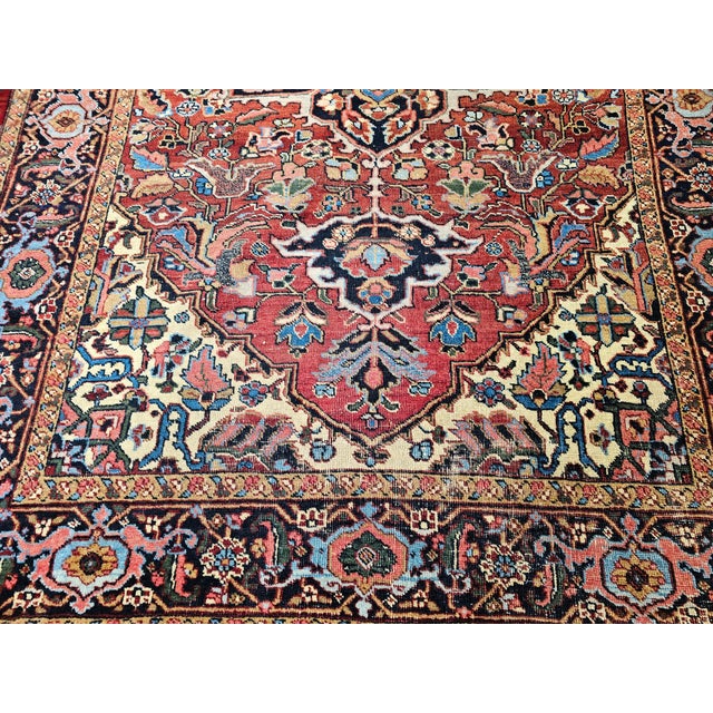 Early 1900s Persian Heriz Rug, Hand-Knotted Wool, Geometric Design, Red & Navy, 6x10 For Sale - Image 11 of 12