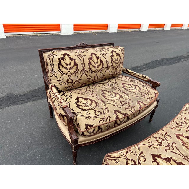 Brown French Louis XVI Settee With Matching Ottoman For Sale - Image 8 of 10