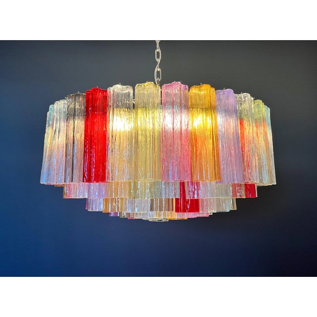 Large Murano Glass Chandelier with 101 Multicolored Tube Glasses, 1990s For Sale - Image 13 of 16