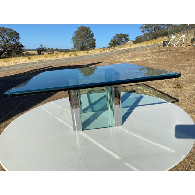 Vintage Mid Century Modern Leon Rosen for Pace Collection Chrome Glass Coffee Table Unmarked For Sale - Image 10 of 18