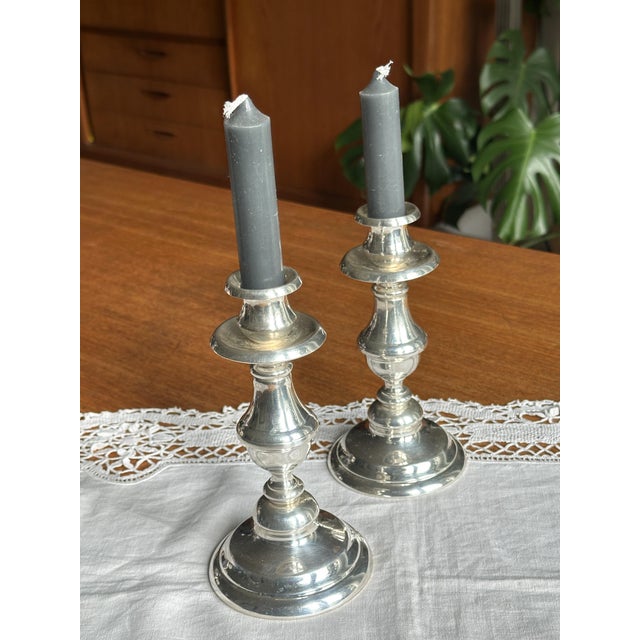 Metal Silver-Plated Metal Candlesticks by Pierre Meurgey, Paris, France, 1970s, Set of 2 For Sale - Image 7 of 7