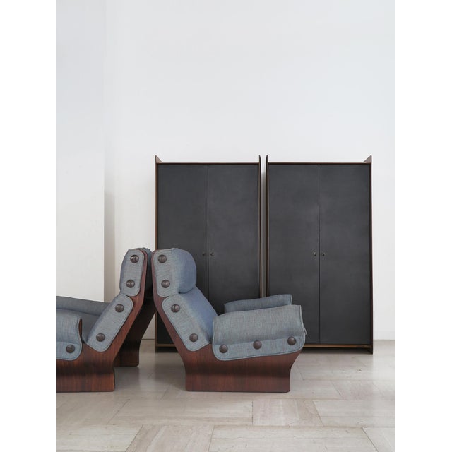 Mid-Century Modern Wooden and Leather Wardrobes by Afra & Tobia Scarpa for Maxalto, Italy, 1970s, Set of 2 For Sale - Image 3 of 18