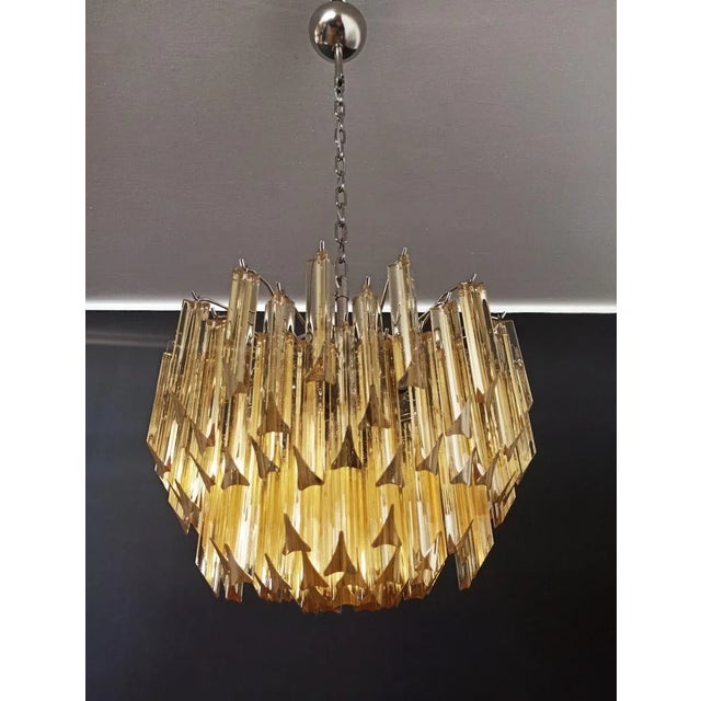 1970s Clear Amber Triedri Murano Glass Chandelier, 1988 For Sale - Image 5 of 16