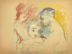 Mino Maccari, Figures, Watercolor, Mid 20th Century