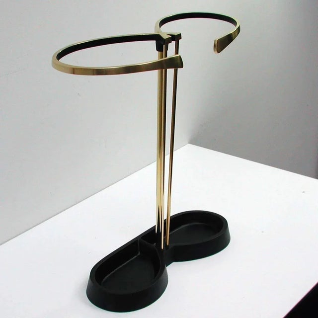 Austrian Black Lacquered and Brass Umbrella Stand in the Style of Walter Hagenauer, 1950s For Sale - Image 9 of 11