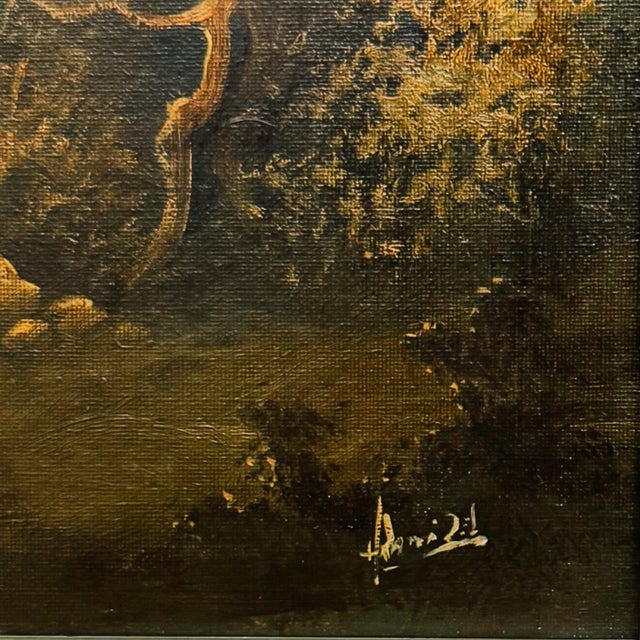 Vintage Tonalist Pastoral Landscape Oil on Canvas Painting by Ramirez For Sale - Image 10 of 12
