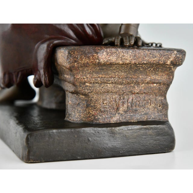Art Nouveau Metal Sculpture of Seated Girl by Emmanuel Villanis, 1900 For Sale - Image 10 of 11
