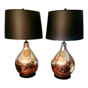 Pair of Large Vintage Mid 20th Century Bulbous Mercury Glass Table Lamps