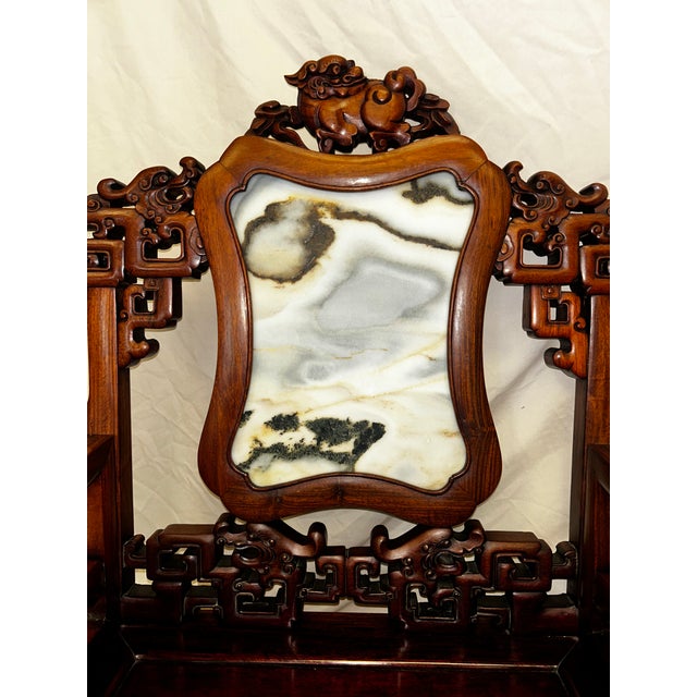 Vintage Chinese Carved Rosewood Armchairs With Dali Marble Panels - A Pair For Sale - Image 6 of 11