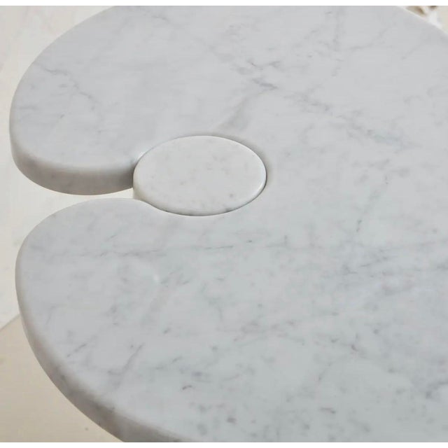 Off-white Mid 20th Century Tall Carrara Marble Italian Side Table in the Style of Angelo Mangiarotti For Sale - Image 8 of 11