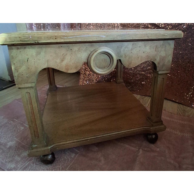 1940s Hollywood Regency Stone Top Side Table on Casters | Vintage Mid-Century Accent Tables For Sale - Image 5 of 10