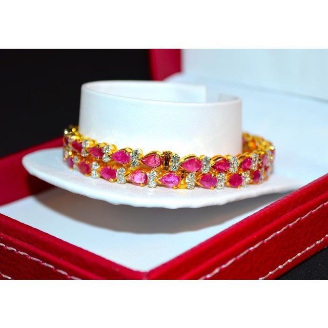 Early 21st Century Certified Natural 10.35CTS VS F Diamond Ruby 18K Solid Gold Stackable Single Bangle For Sale - Image 5 of 9