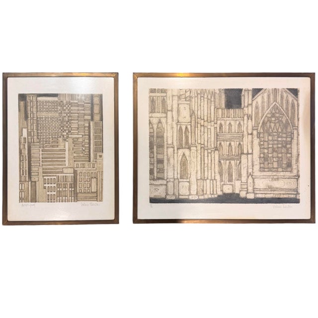 Valerie Thornton, Architectural Composition, 1960, Etching, Set of 2 For Sale - Image 9 of 9