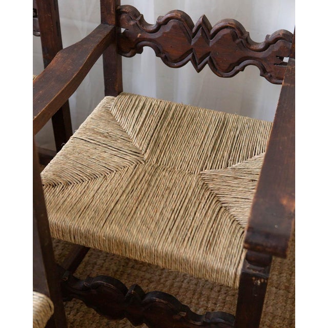 1960s Mexican Brutalist Wood and Rush Ladderback Dining Chairs - Set of 6 For Sale - Image 15 of 18