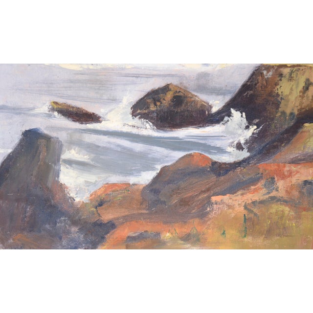 Textile Foggy Coastal Seascape in Oil on Illustration Board For Sale - Image 7 of 9