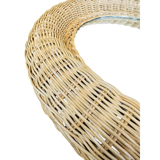 Wood Vintage Oval Rattan Wall Mirror | 1980s Boho Coastal Wicker Frame | Large 29.75" High Accent Decor For Sale - Image 7 of 13