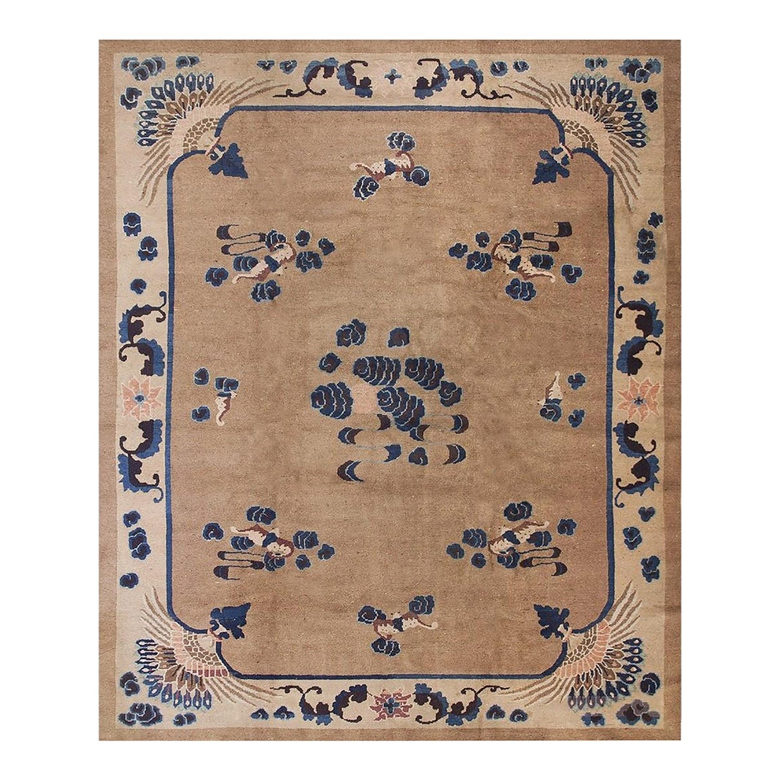 1900s Antique Camel Field Peacock Pattern Chinese Peking Knotted Rug 8 ...