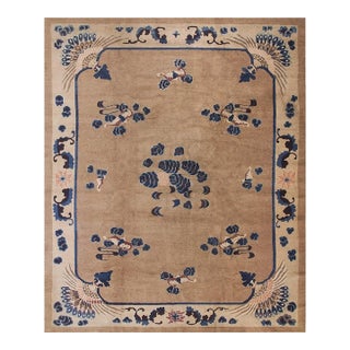 1900s Antique Camel Field Peacock Pattern Chinese Peking Knotted Rug 8' X 9' 10" For Sale